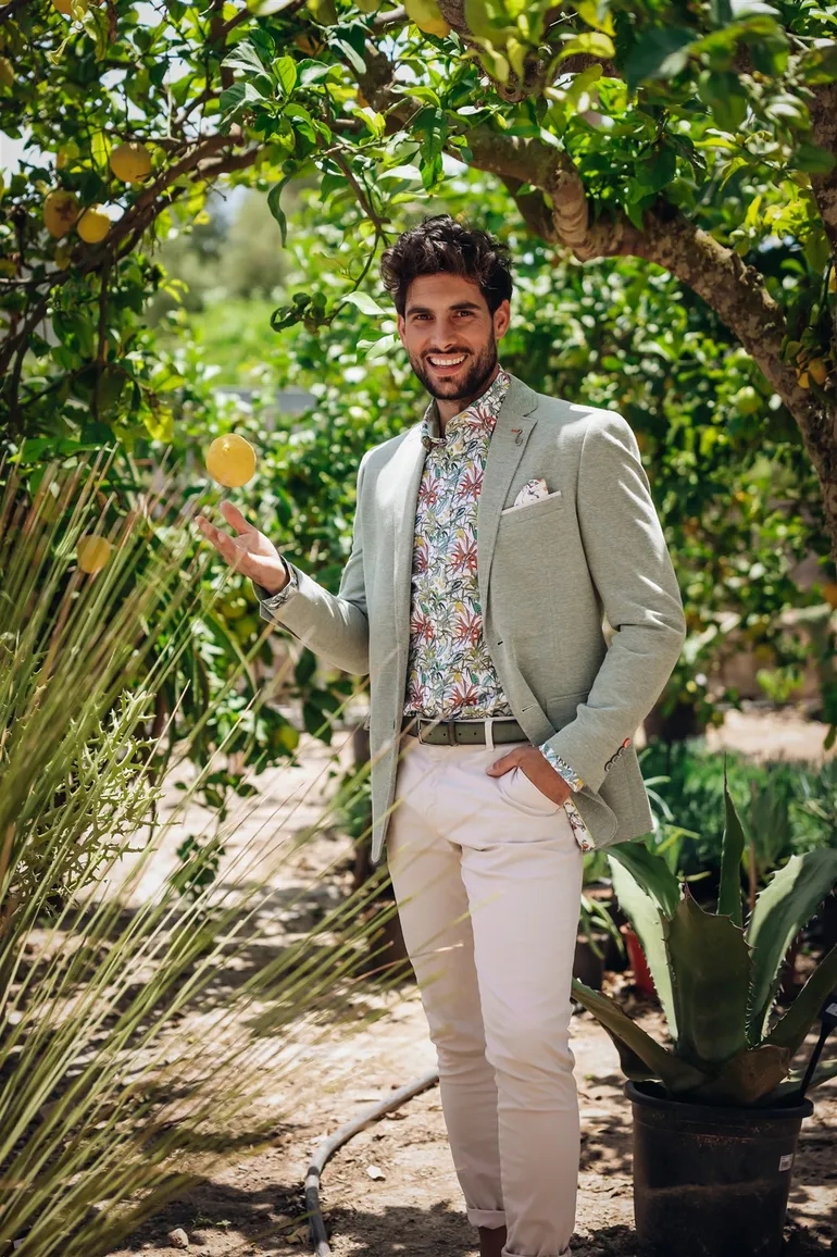 Groen gemêleerd A Fish Named Fred colbert katoen slim fit