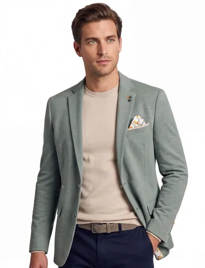 A Fish Named Fred Groen gemêleerd A Fish Named Fred colbert katoen slim fit