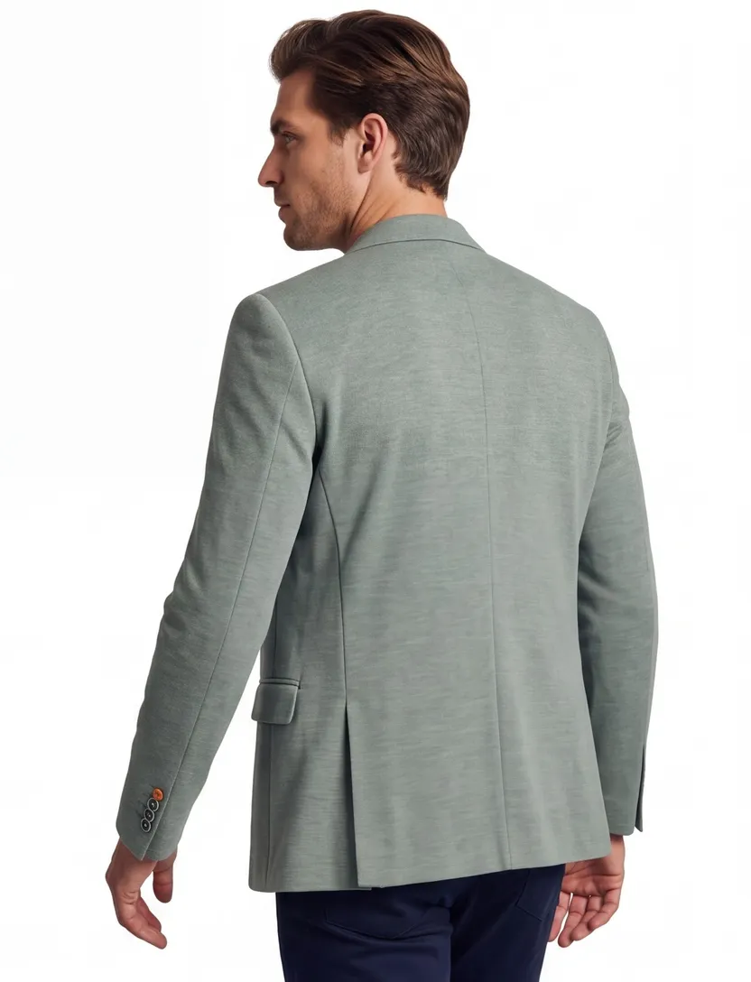 Slim fit colbert A Fish Named Fred groen gemêleerd katoen