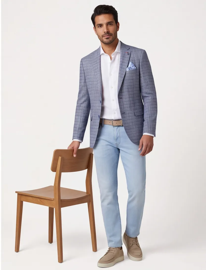 Colbert A Fish Named Fred slim fit blauw geruit