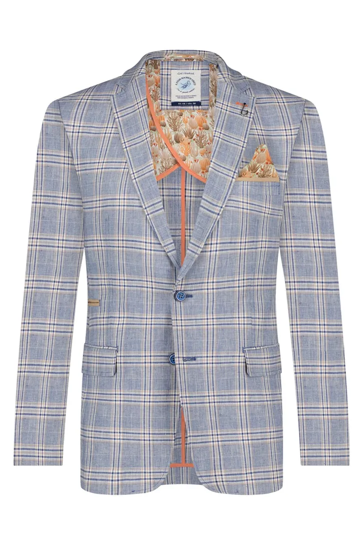 A Fish Named Fred katoenen slim fit colbert blauw geruit