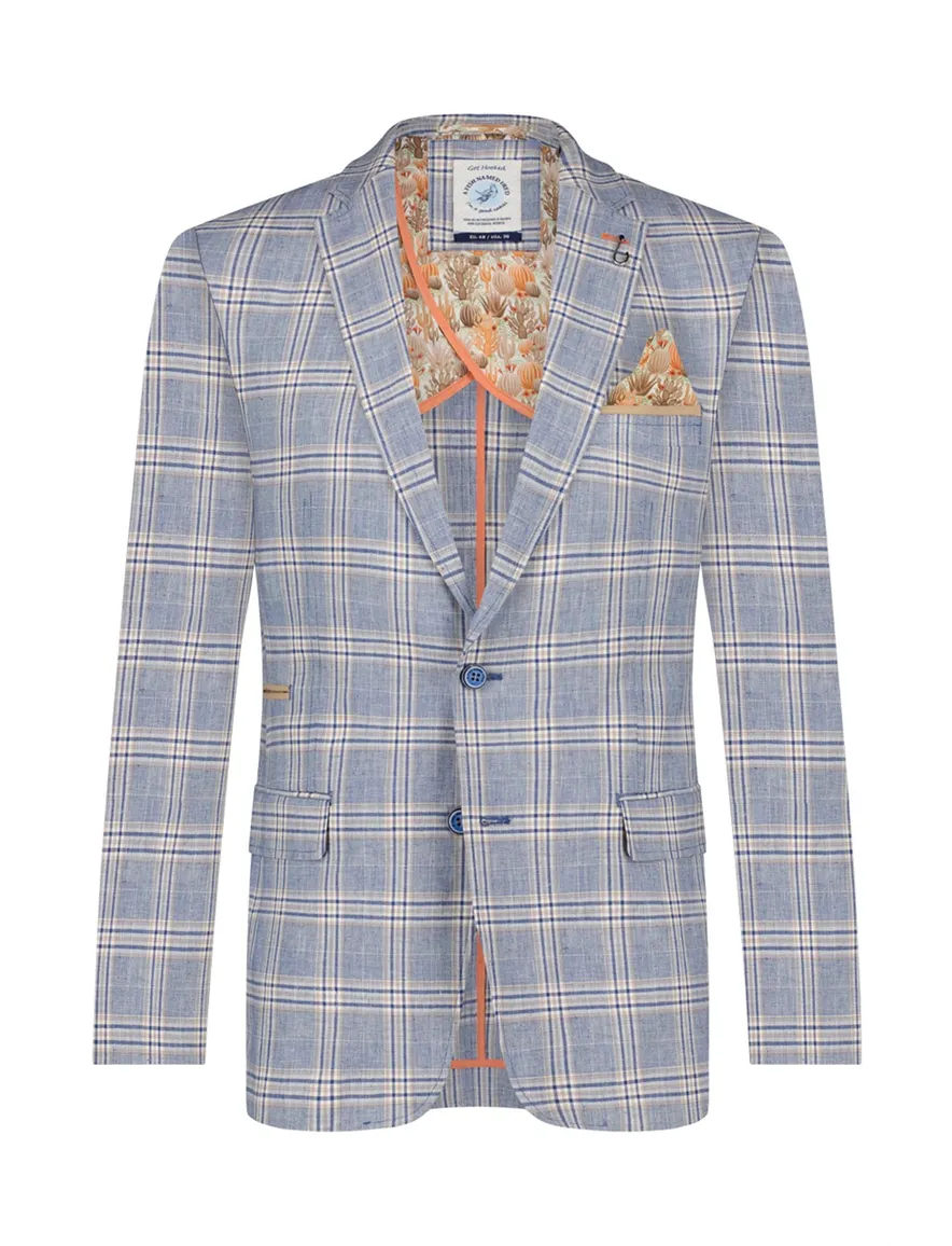 Blauw geruit A Fish Named Fred colbert slim fit katoen