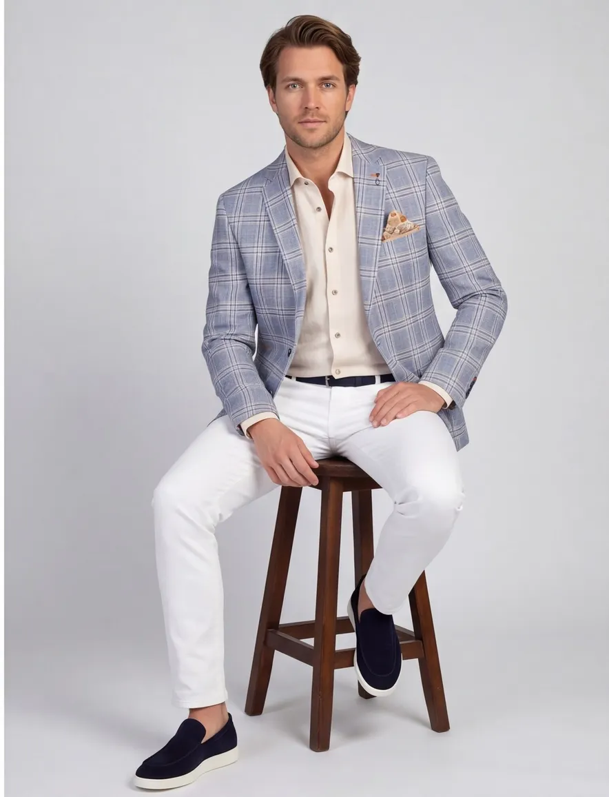 Blauw geruit A Fish Named Fred colbert slim fit katoen