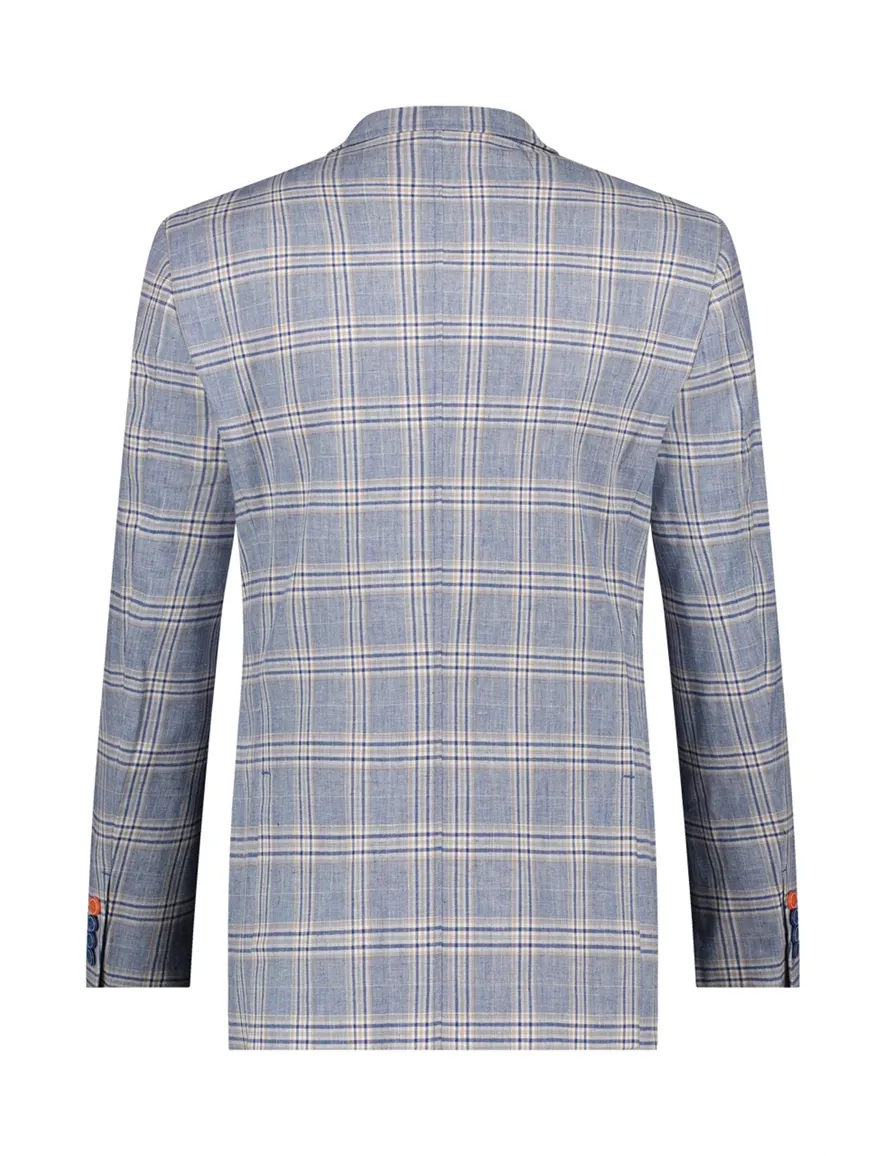 Blauw geruit A Fish Named Fred colbert slim fit katoen