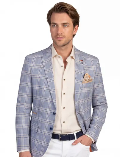 A Fish Named Fred Blauw geruit A Fish Named Fred colbert slim fit katoen