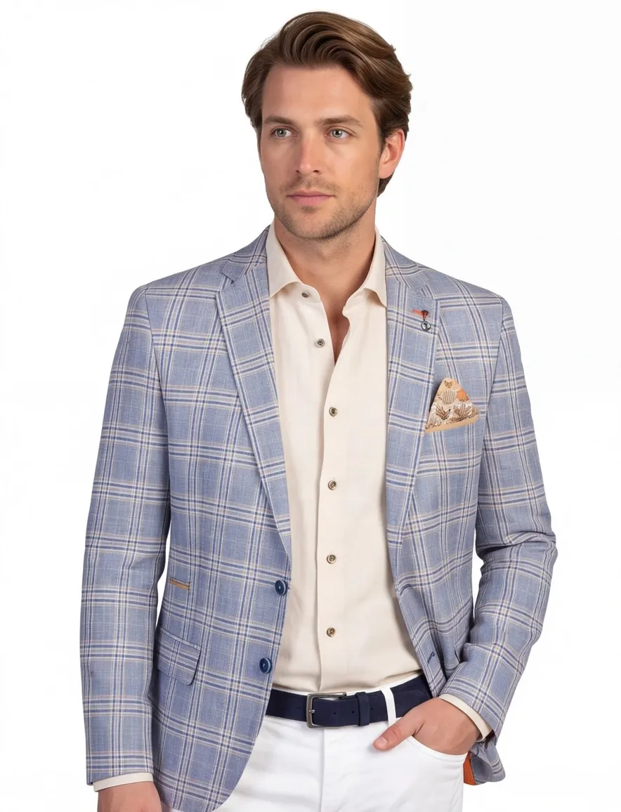Blauw geruit A Fish Named Fred colbert slim fit katoen