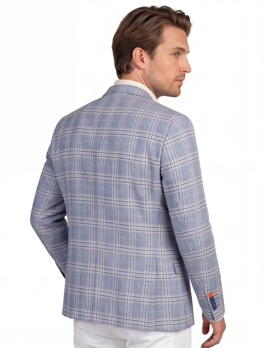 Blauw geruit A Fish Named Fred colbert slim fit katoen