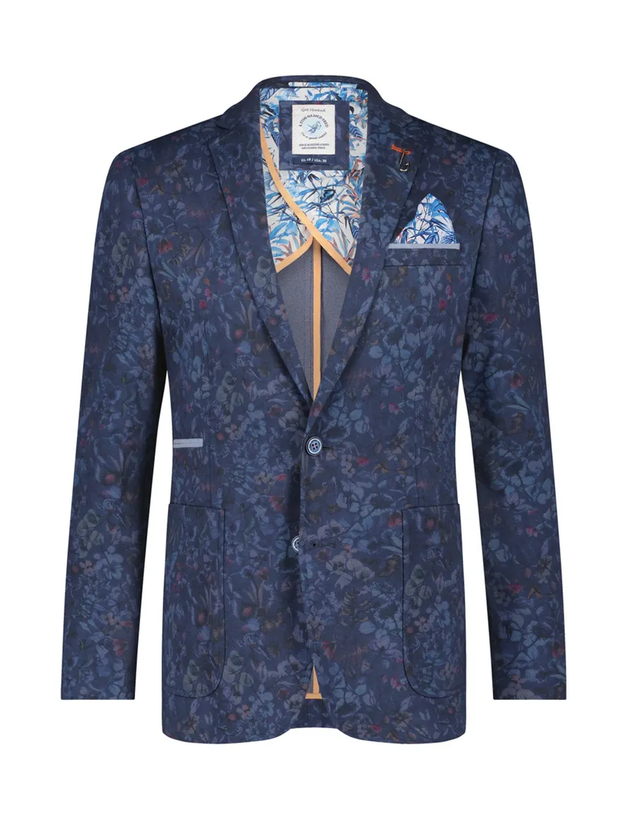A Fish Named Fred katoenen colbert slim fit blauw geprint