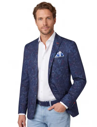 A Fish Named Fred A Fish Named Fred katoenen colbert slim fit blauw geprint