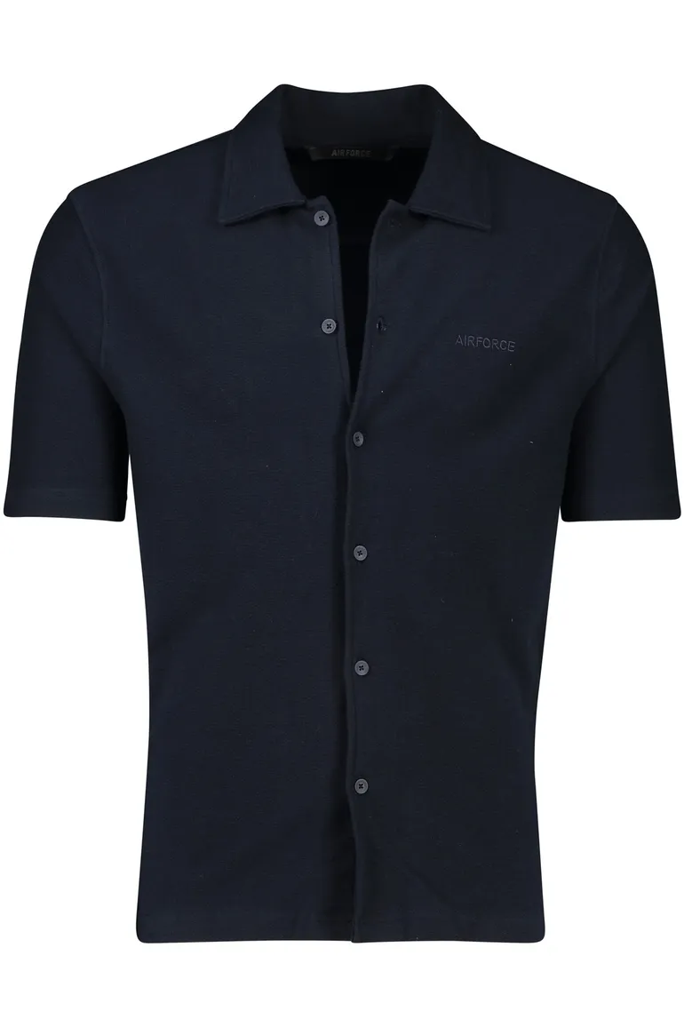Airforce overhemd donkerblauw katoen korte mouw