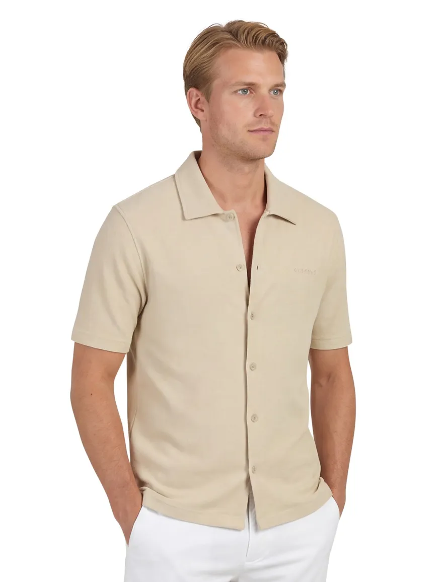 Airforce overhemden korte mouw beige effen