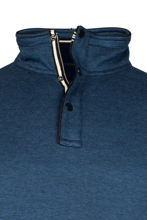 Baileys trui half zip blauw effen katoen knopen