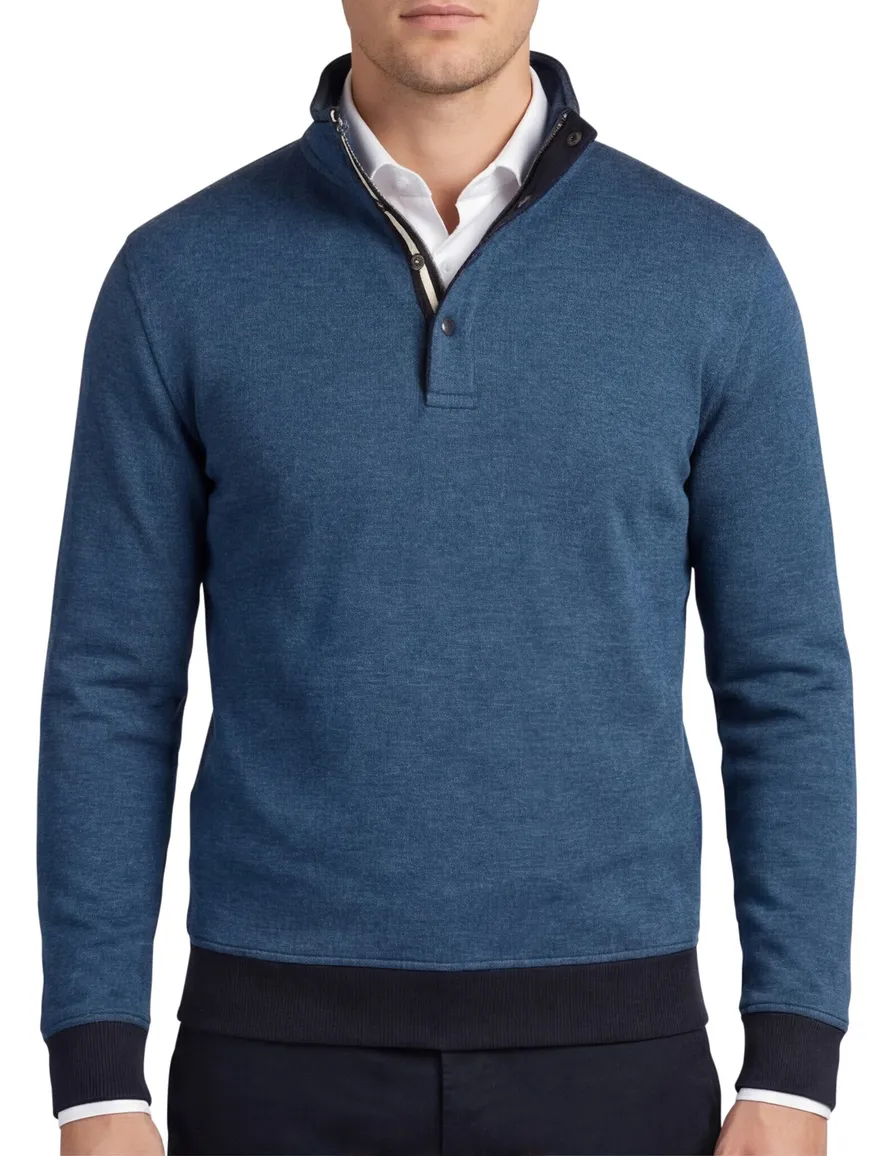 Baileys trui half zip blauw effen katoen knopen