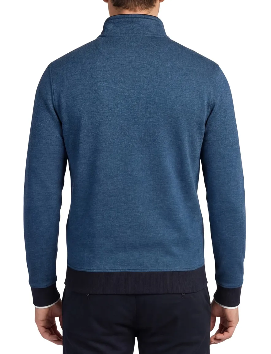 Baileys trui half zip blauw effen katoen knopen