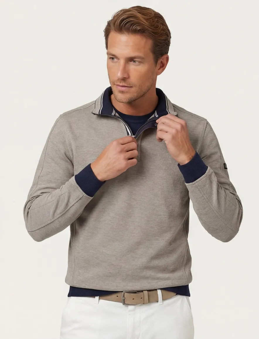 Baileys trui beige en zwart met rits met knopen