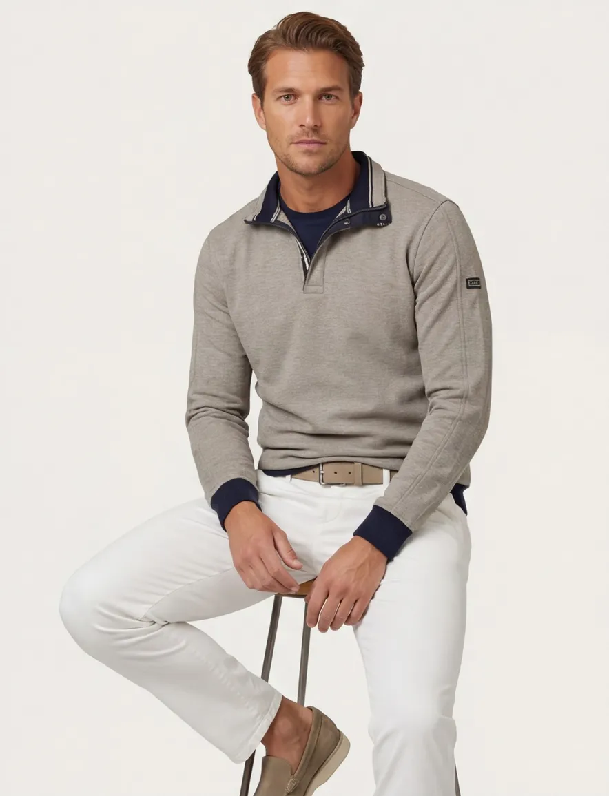 Baileys trui beige en zwart met rits met knopen