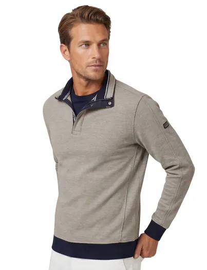 Baileys Baileys trui beige en zwart met rits met knopen