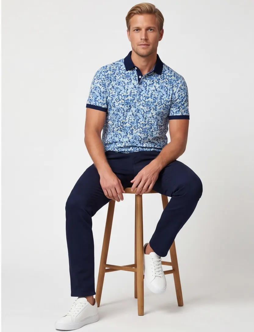 blauwe Baileys polo geprint katoen