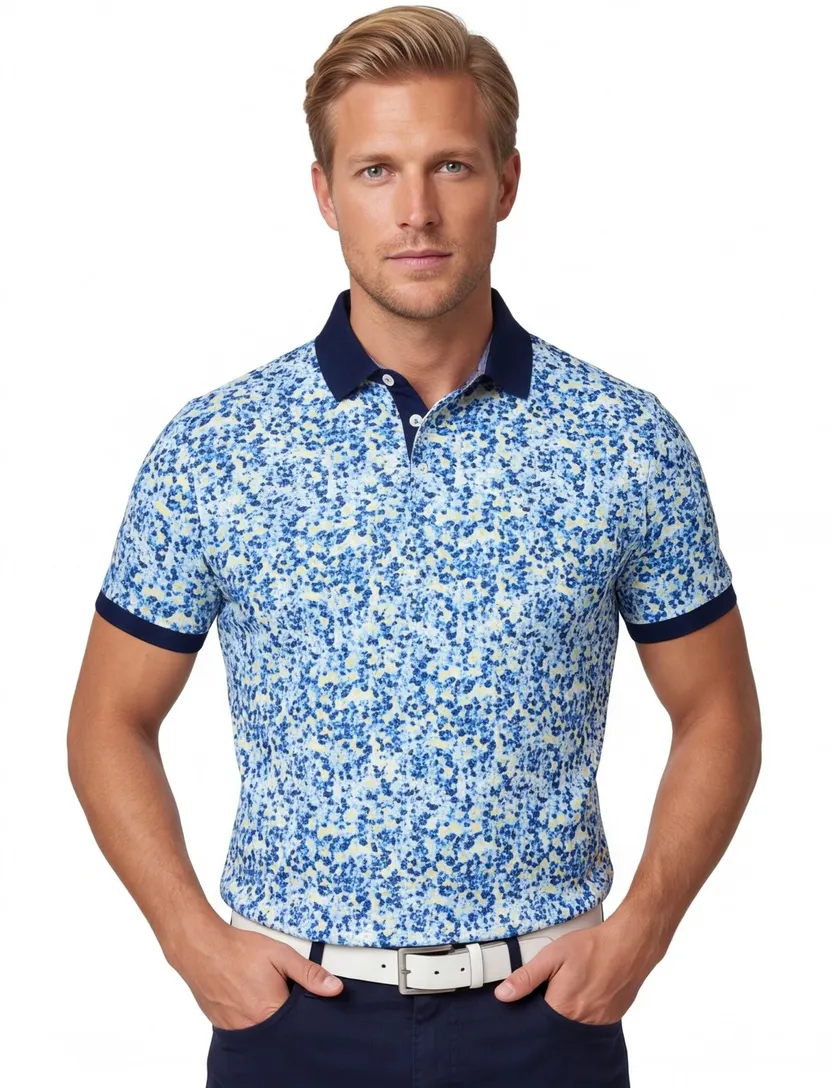 blauwe Baileys polo geprint katoen