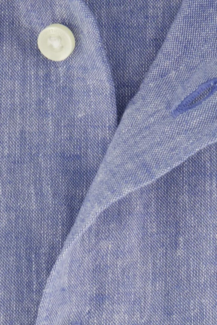 Barbour overhemd korte mouw regular fit linnen blauw gemêleerd