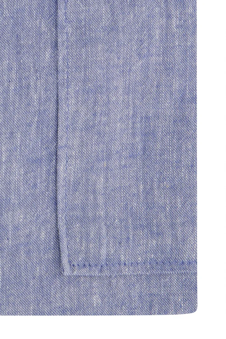 Barbour overhemd korte mouw regular fit linnen blauw gemêleerd