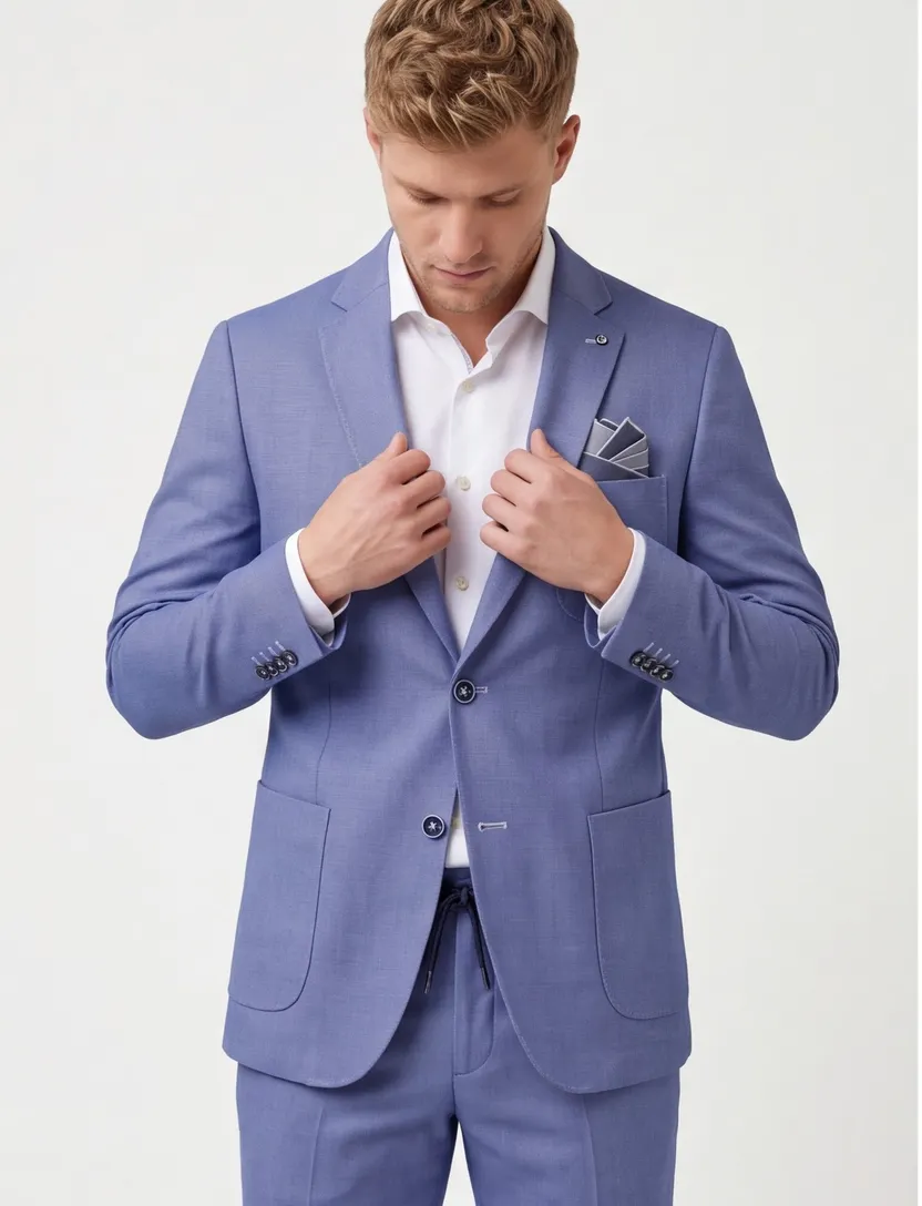 Blue Industry colbert effen blauw katoen