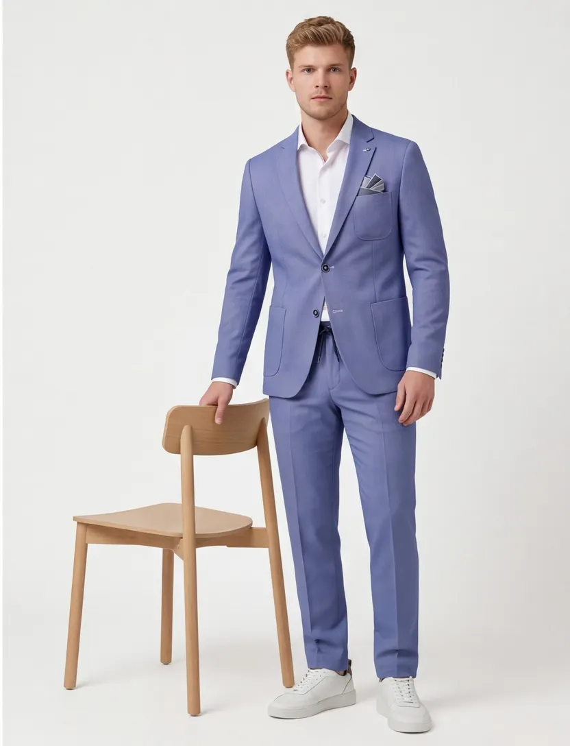 Blue Industry colbert effen blauw katoen