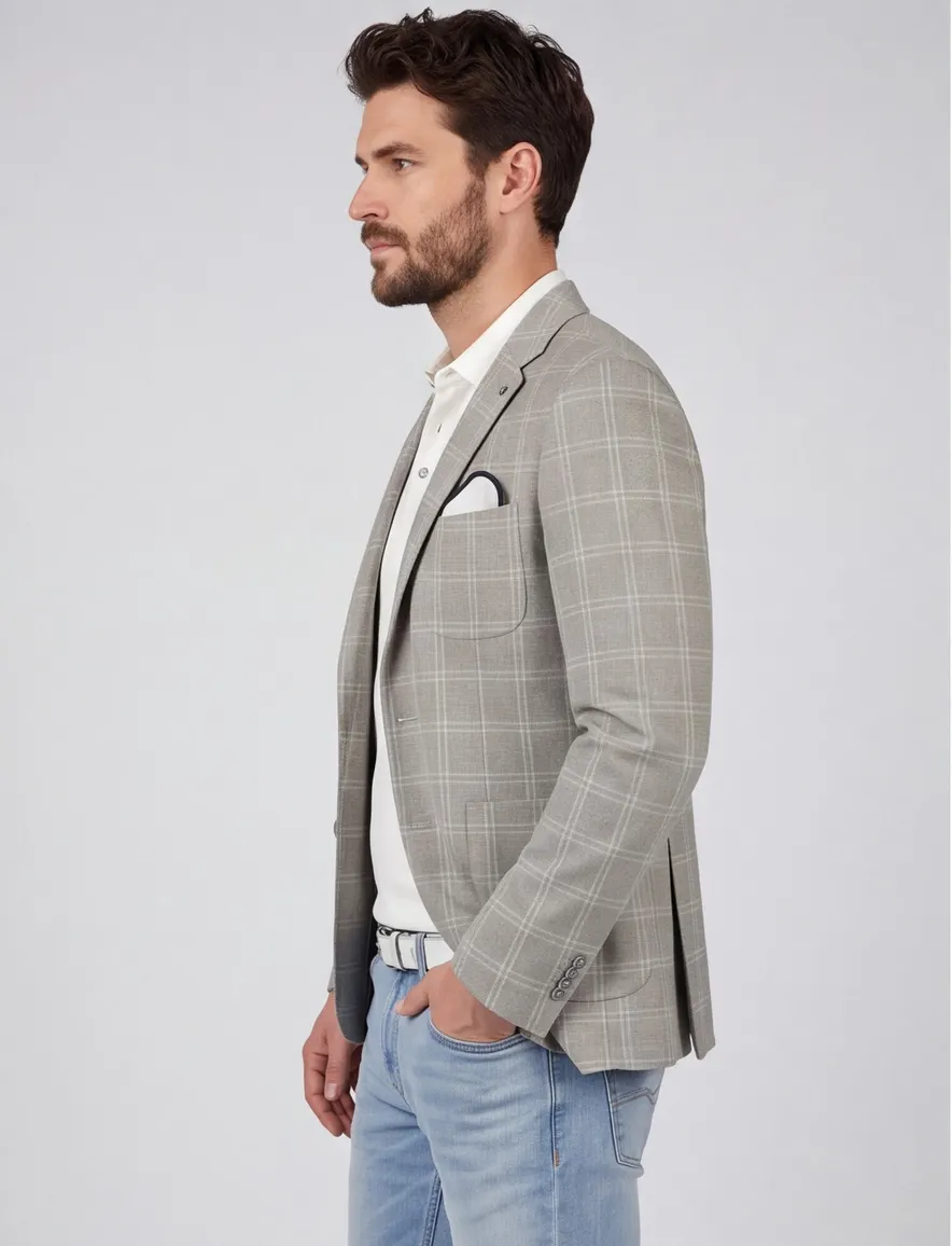 Blue Industry colbert taupe geruit