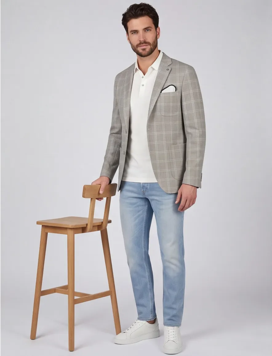 Blue Industry colbert taupe geruit