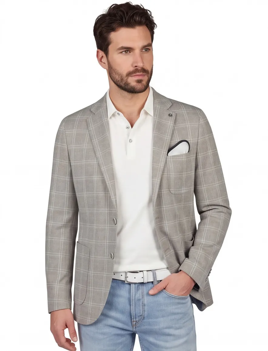 Blue Industry colbert taupe geruit