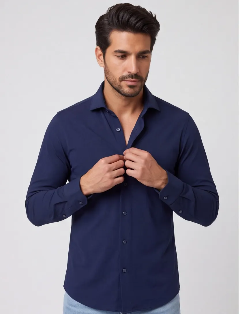 Blue Industry 24/7 stretch donkerblauw overhemd slim fit