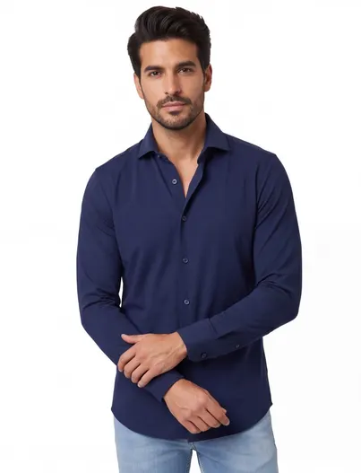 Blue Industry Blue Industry overhemd slim fit donkerblauw 24/7 stretch
