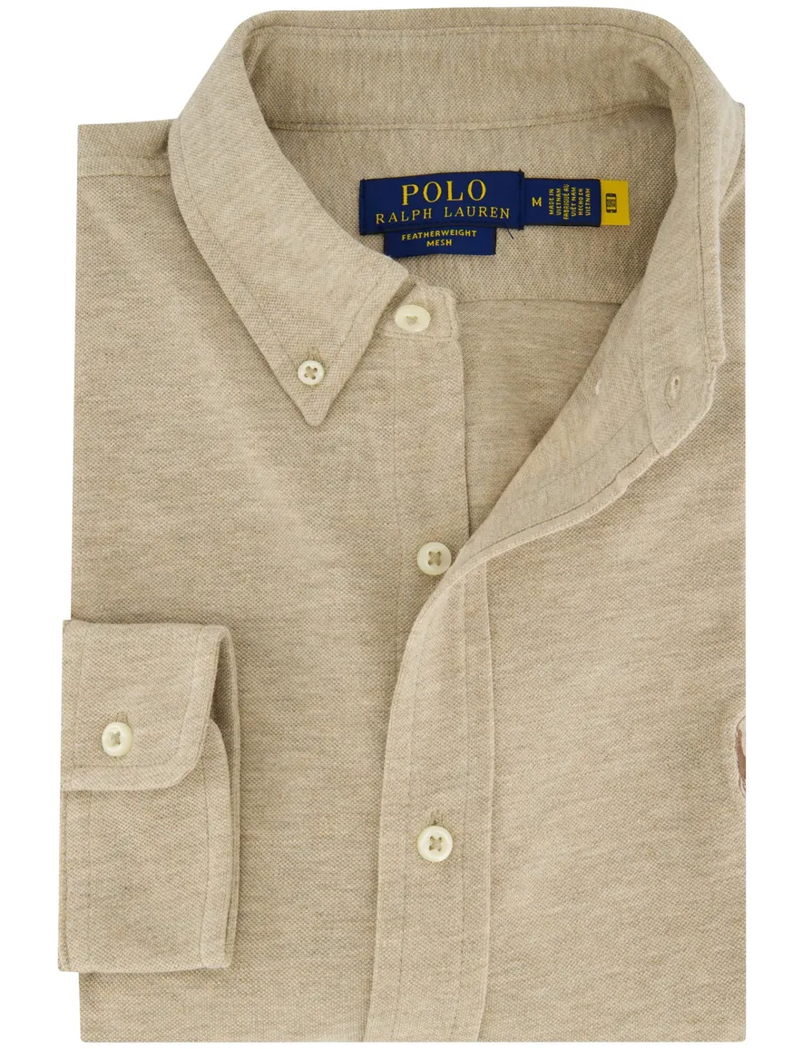 Polo Ralph Lauren katoenen overhemd normale fit beige gemêleerd