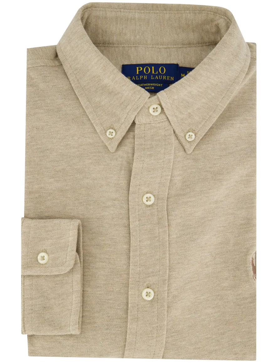 Polo Ralph Lauren katoenen overhemd normale fit beige gemêleerd
