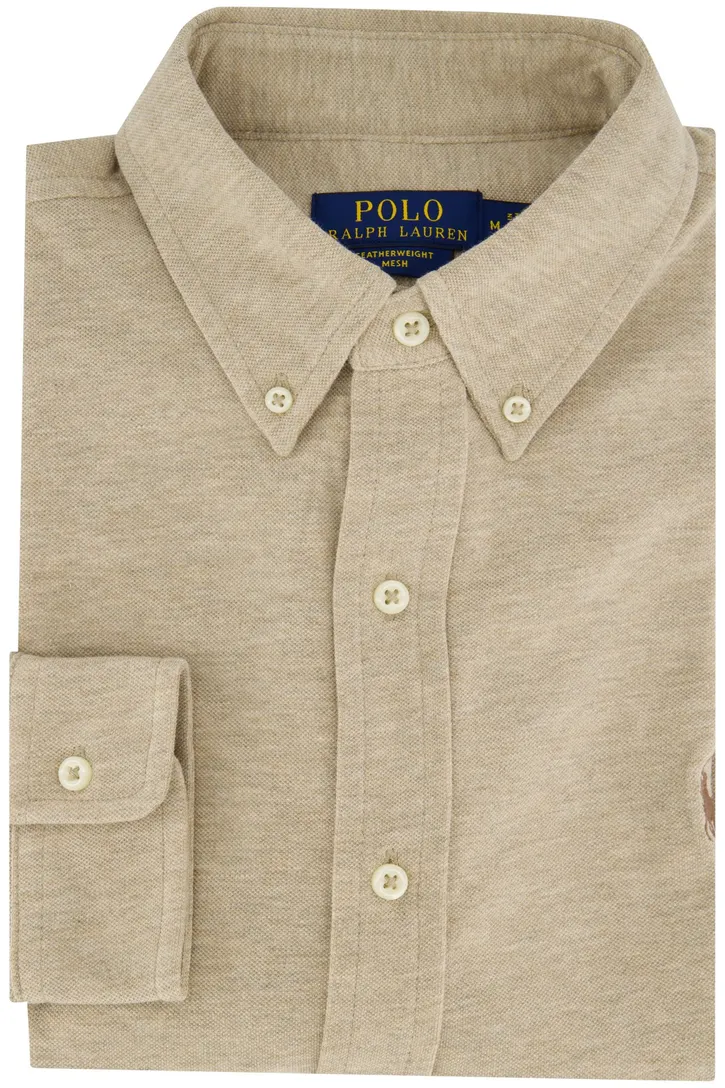 Polo Ralph Lauren overhemd beige gemêleerd normale fit katoen
