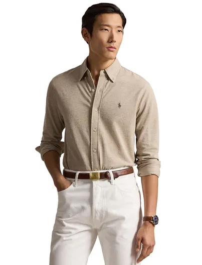 Polo Ralph Lauren Polo Ralph Lauren overhemd beige gemêleerd normale fit katoen
