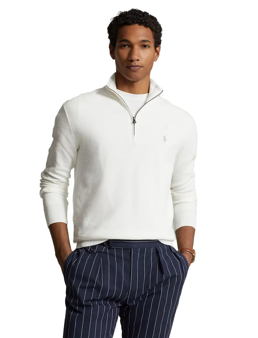 Katoenen Polo Ralph Lauren half zip trui wit