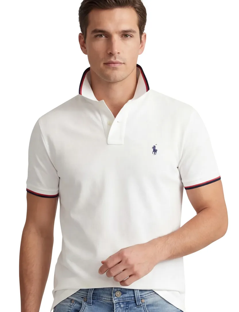 Polo Ralph Lauren polo slim fit wit effen katoen korte mouwen