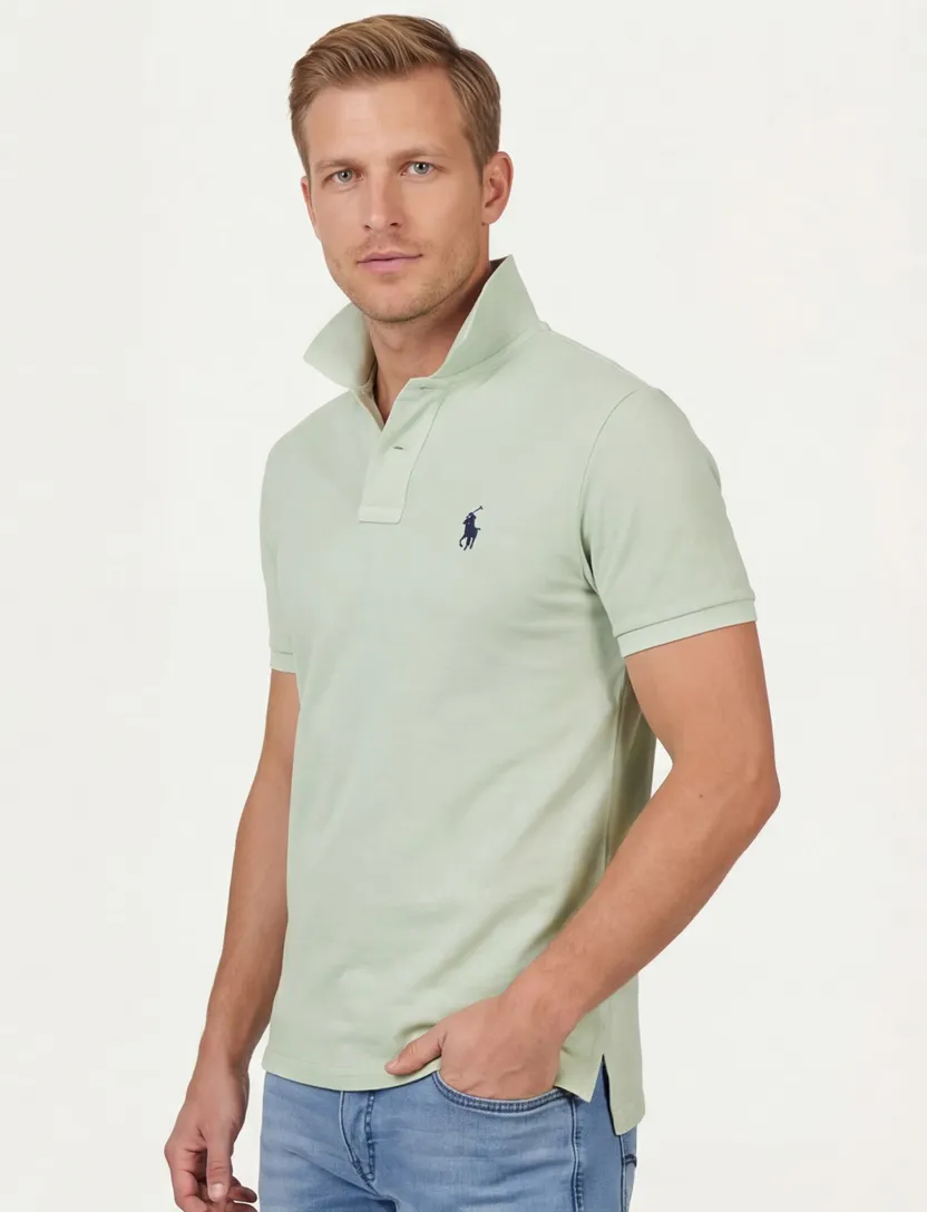 katoenen Polo Ralph Lauren polo groen effen wijde fit