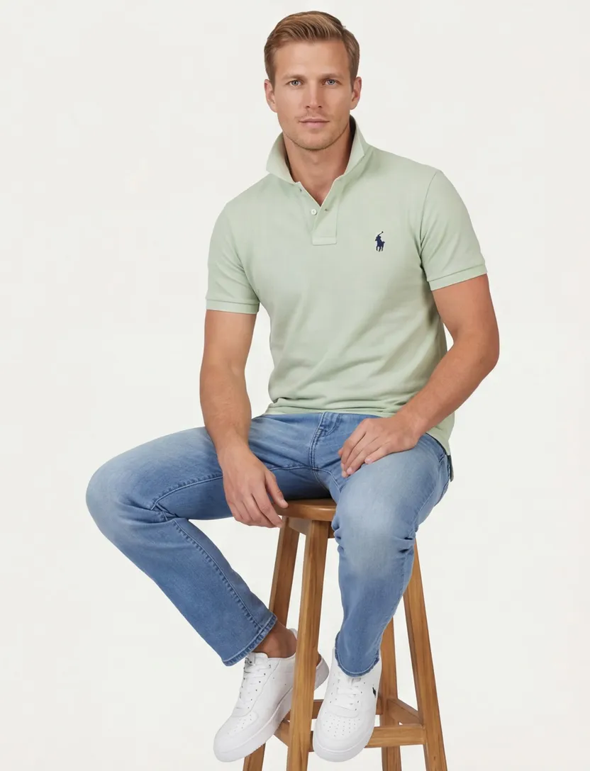 katoenen Polo Ralph Lauren polo groen effen wijde fit