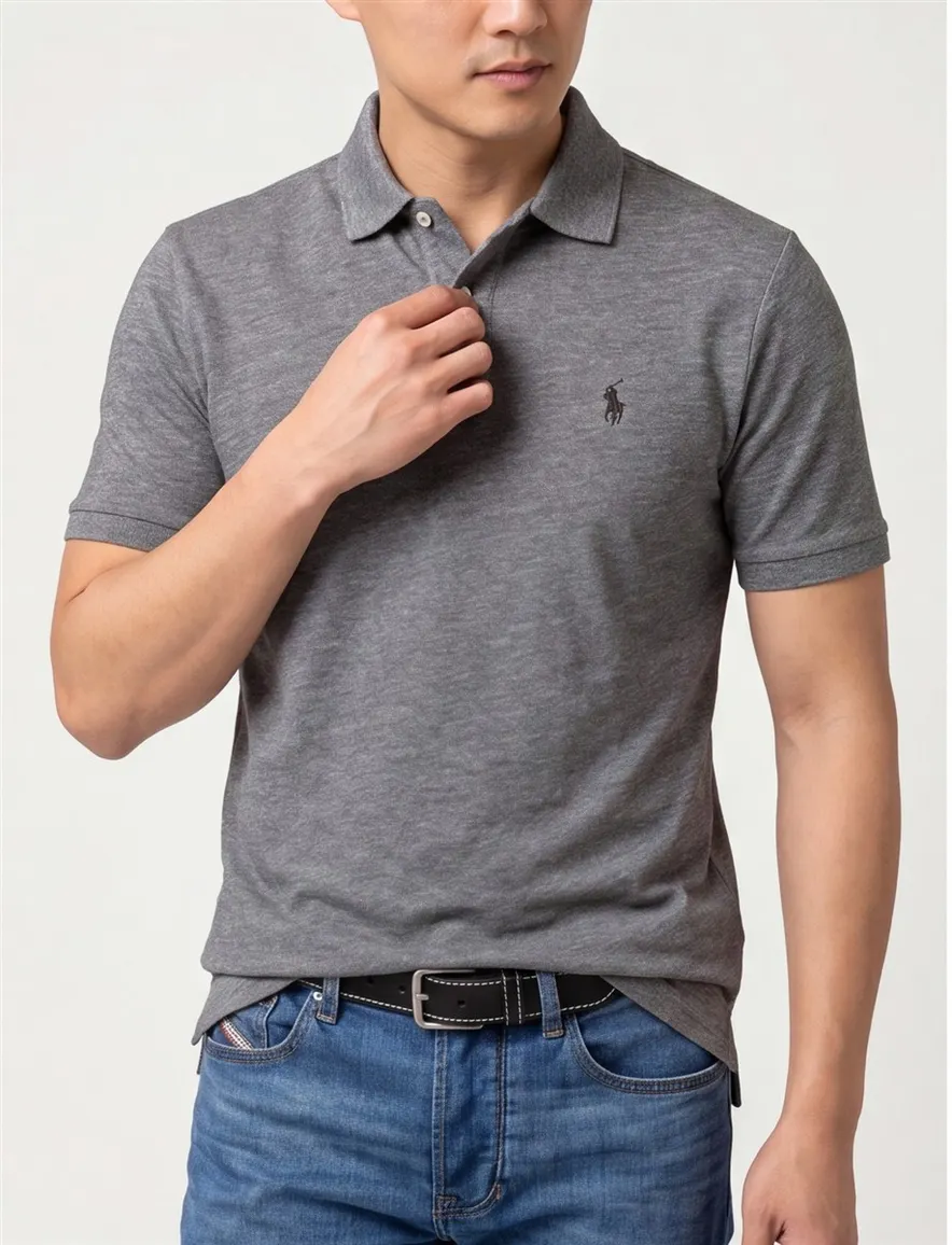 Grijs gemêleerd Polo Ralph Lauren polo katoen classic fit 3-knoops