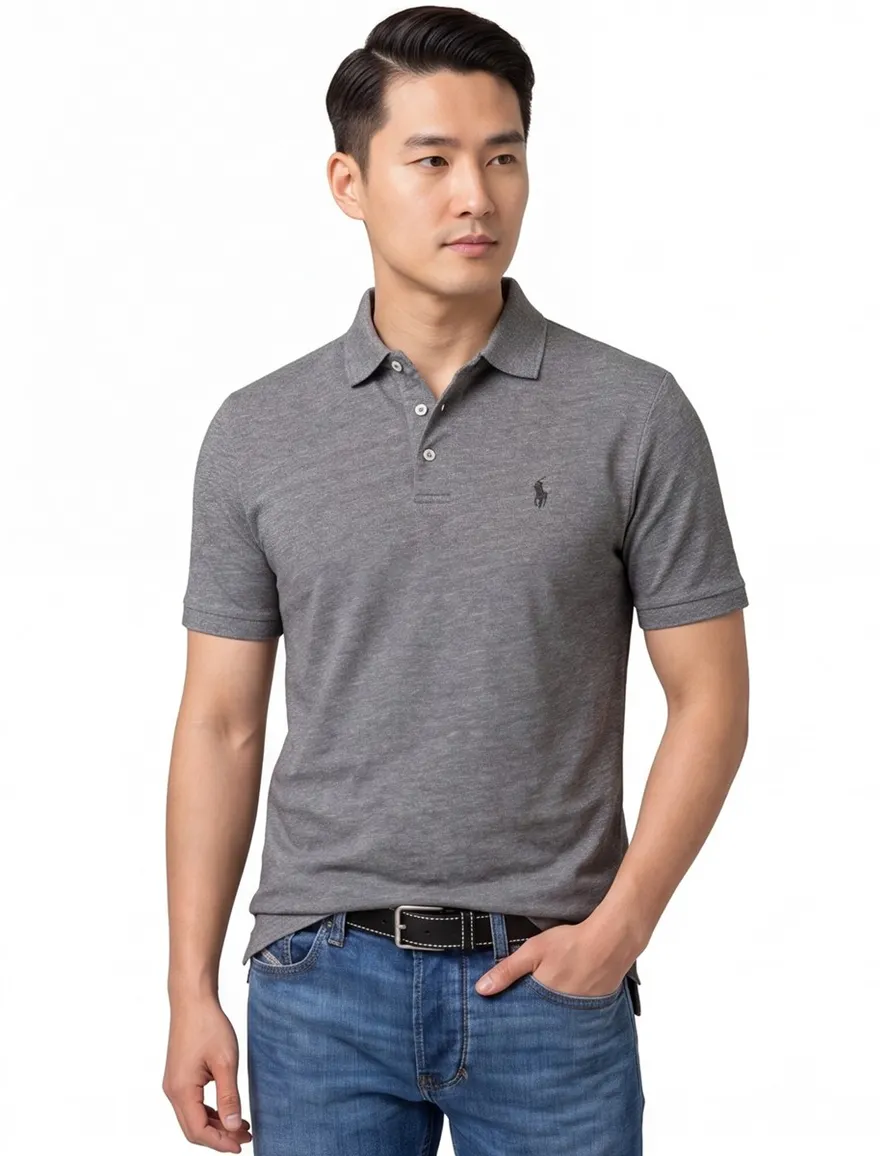 Grijs gemêleerd Polo Ralph Lauren polo katoen classic fit 3-knoops