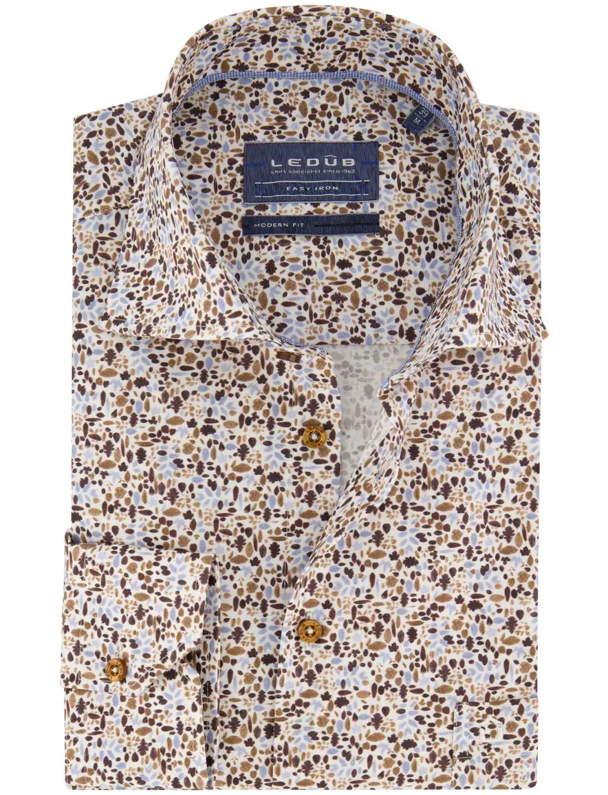 Ledub overhemd bruin geprint modern fit