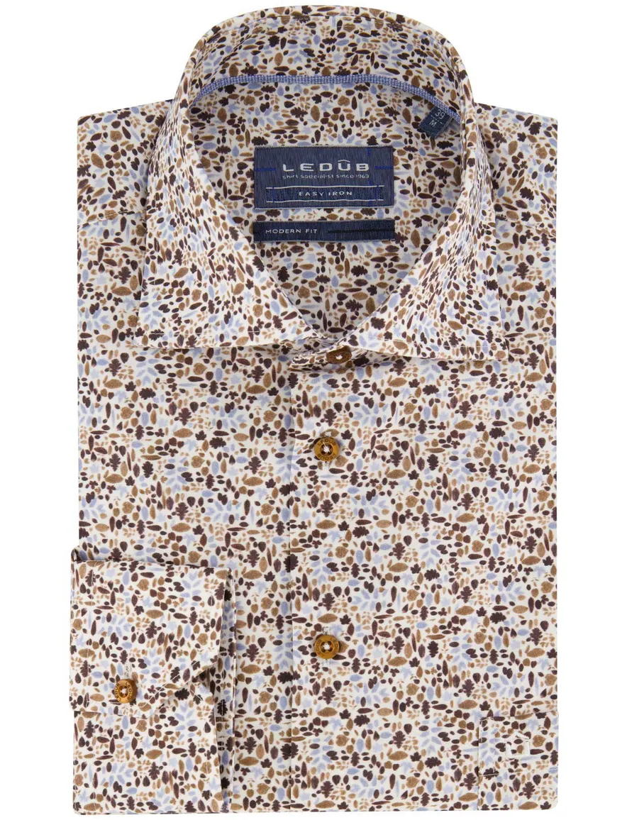 Ledub overhemd bruin geprint modern fit
