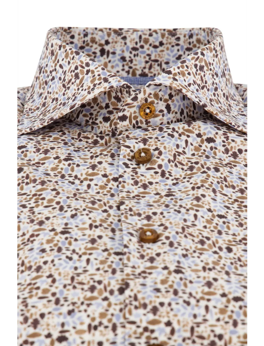 Ledub overhemd bruin geprint modern fit