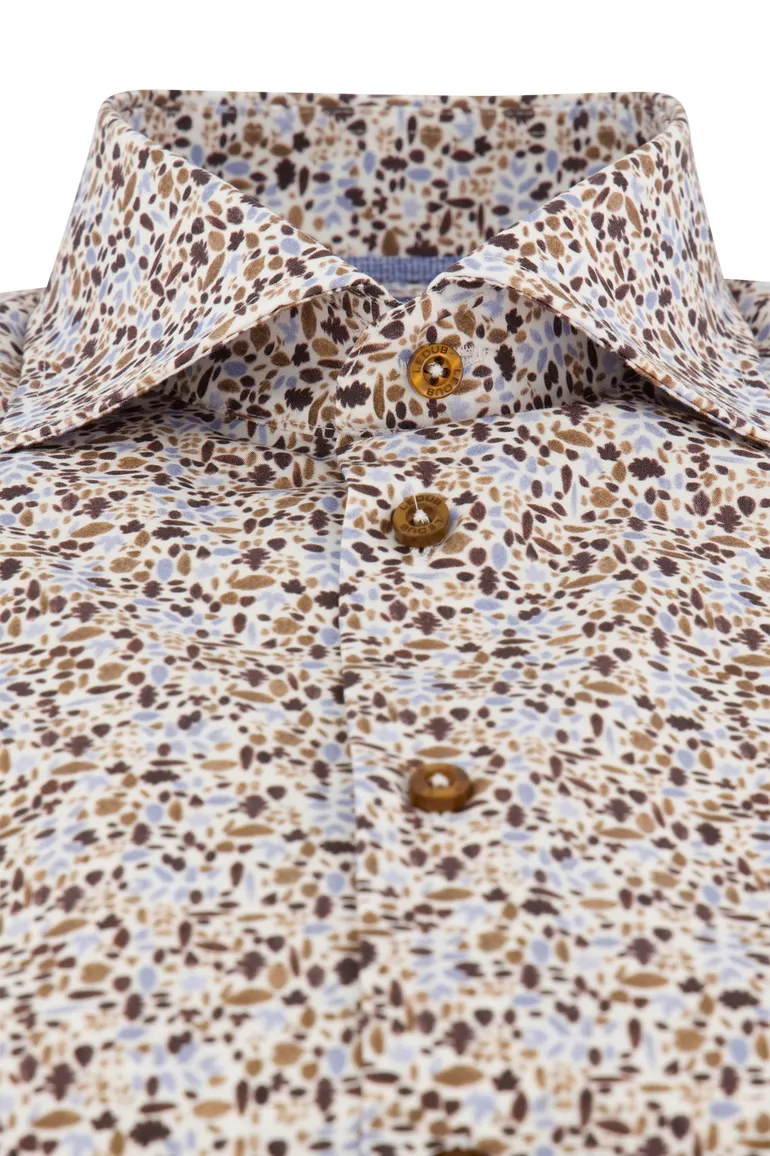 Ledub overhemd print bruin blauw modern fit