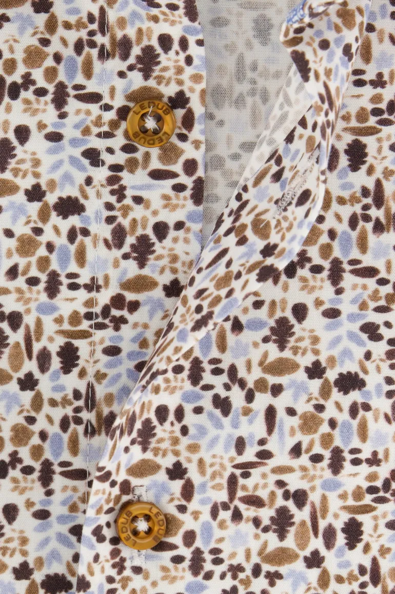 Ledub overhemd print bruin blauw modern fit