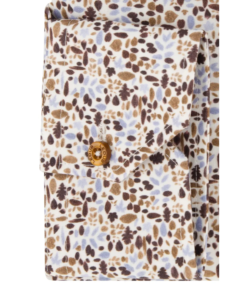 Ledub overhemd bruin geprint modern fit