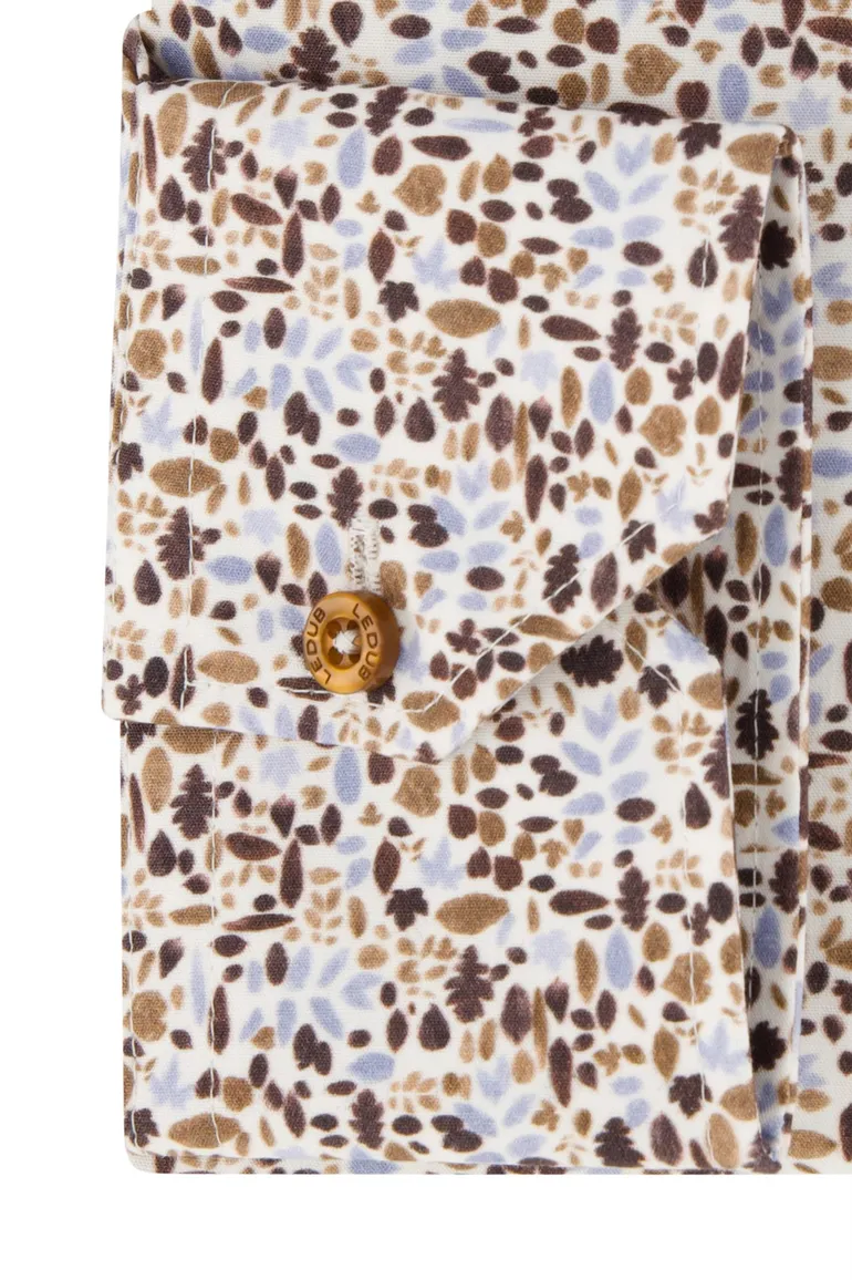 Ledub overhemd print bruin blauw modern fit