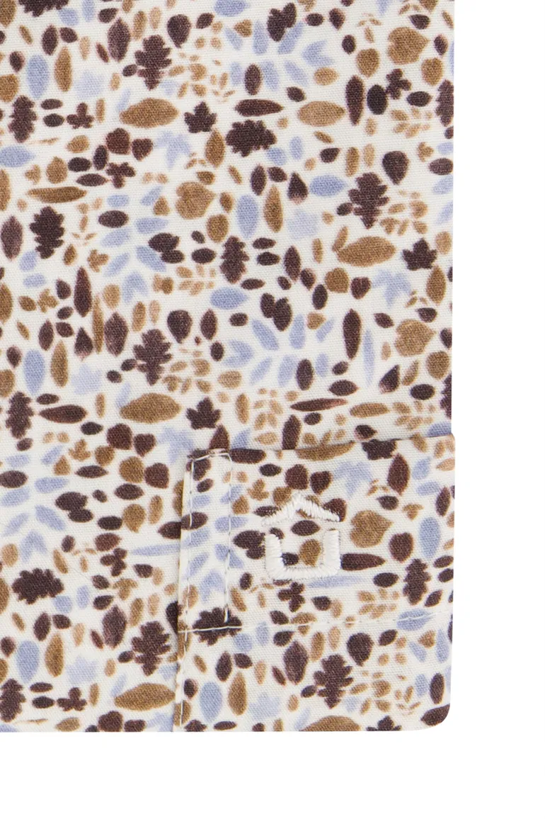 Ledub overhemd print bruin blauw modern fit